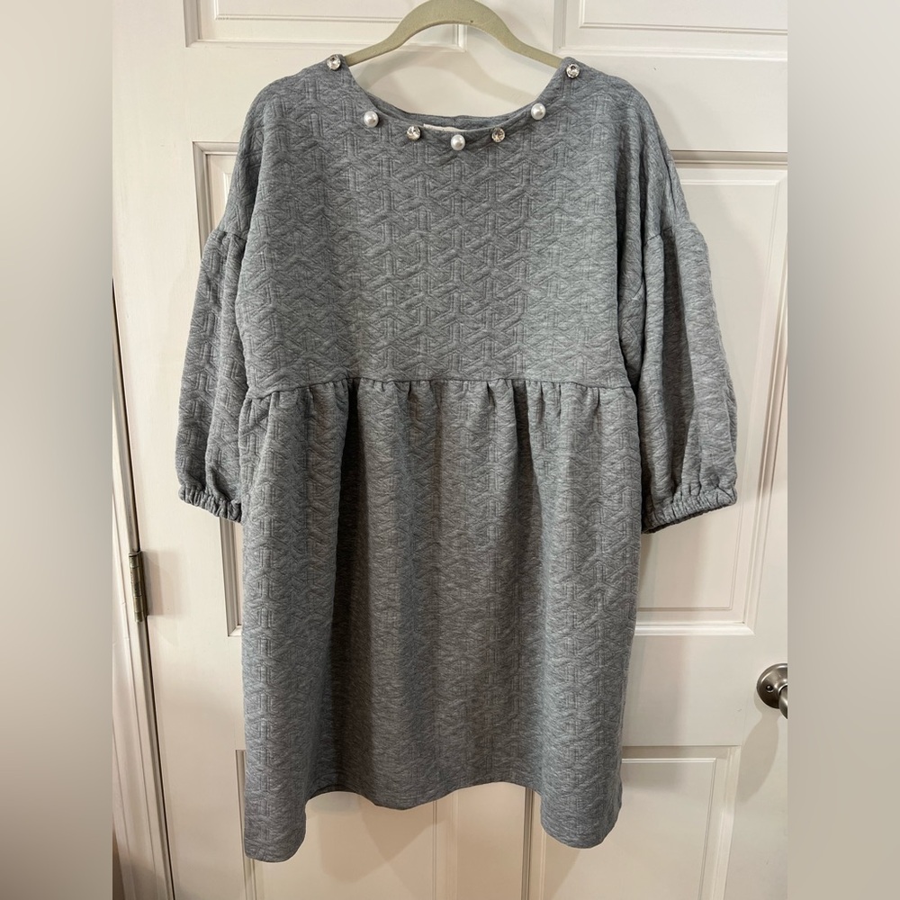 NWT Simply Southern Women's Sheath Dress Quilted 3/4 Sleeve Gray Size Large